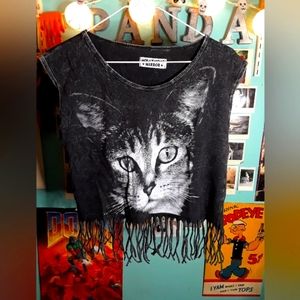 Cat Fringe Crop Tee